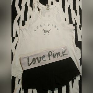 Victoria's Secret Pink Fold Over Yoga Bling Sequin Shorts Set. M.
